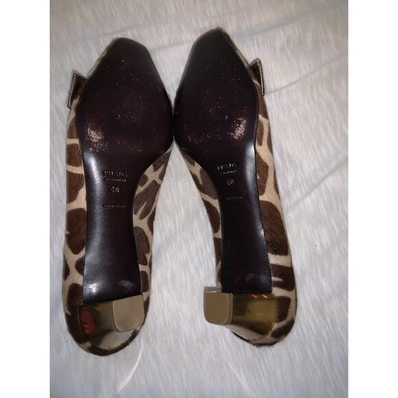 Vintage Prada Animal Fur Kitten Heels Women’s Size 40 EU 10US Gold Buckle Mules - Picture 5 of 5